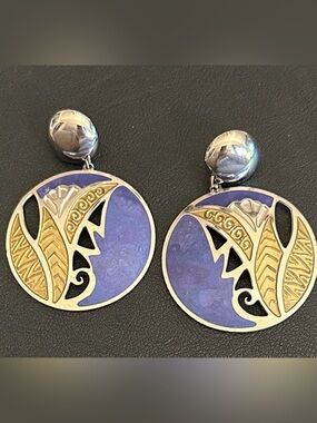 RARE Edgar Berebi Vintage Enamel Silver Tone Post Earrings